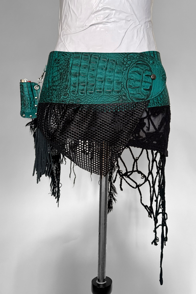 Load image into Gallery viewer, BELTED SKIRT — TEAL CROC / POSION IVY
