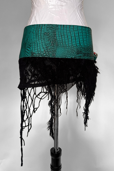 Load image into Gallery viewer, BELTED SKIRT — TEAL CROC / POSION IVY
