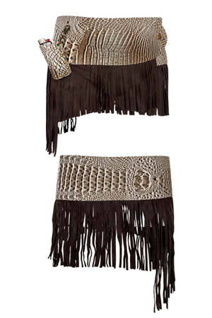 BELTED MINI — TAUPE CROC / LEATHER FRINGE