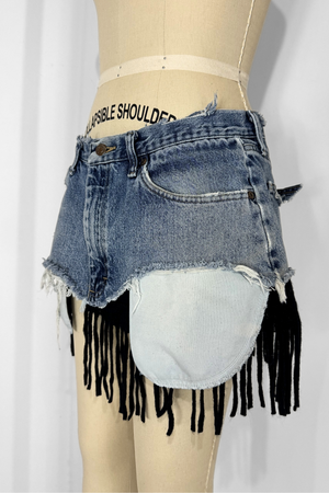 DENIM KNIT MINI- BLACK FRINGE (Size 29)