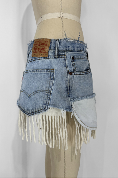 Load image into Gallery viewer, DENIM KNIT MINI- CREAM FRINGE (Size 30)
