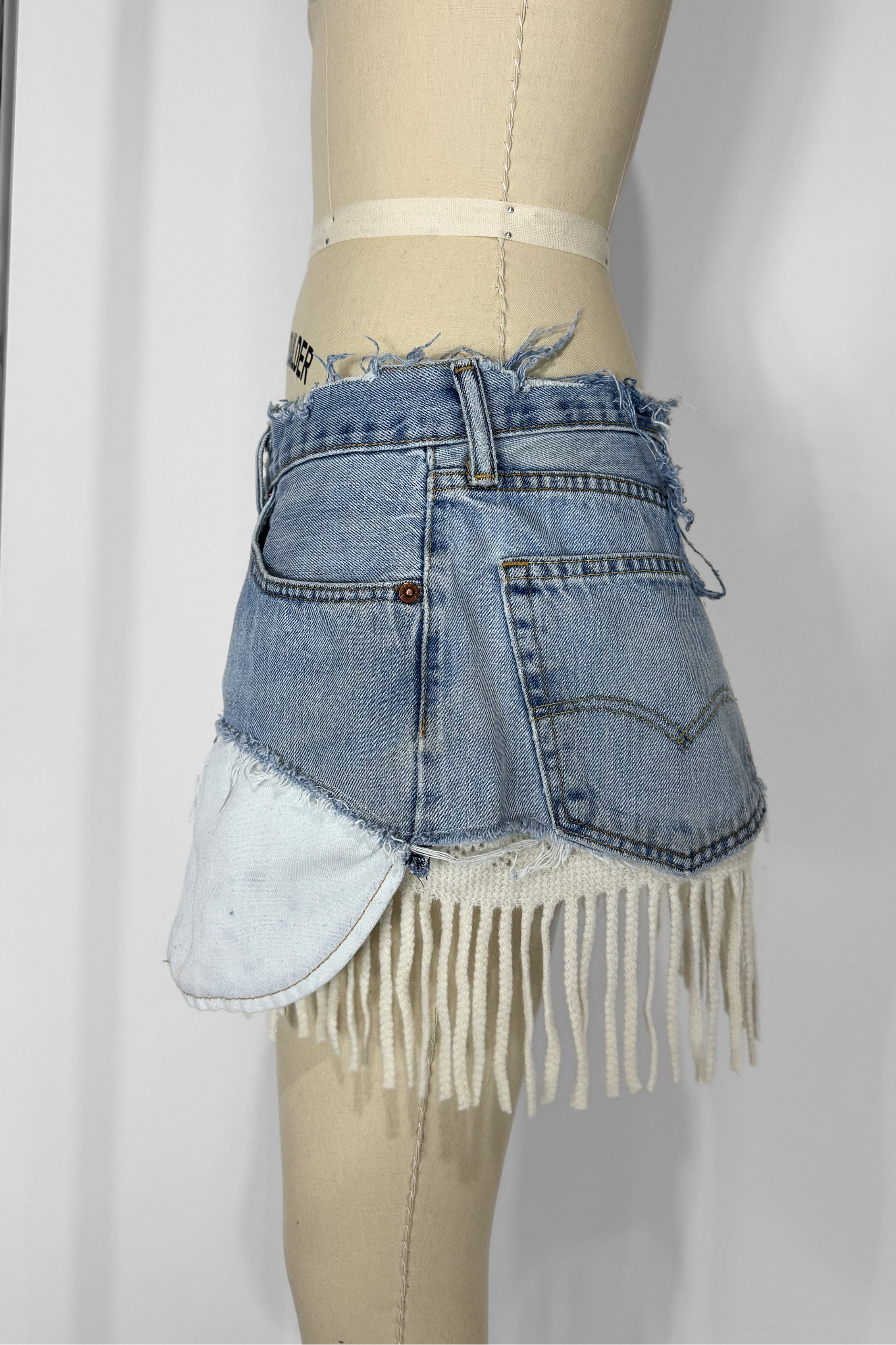 DENIM KNIT MINI- CREAM FRINGE (Size 30)