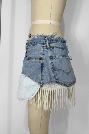 DENIM KNIT MINI- CREAM FRINGE (Size 30)