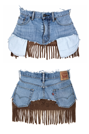 DENIM KNIT MINI- BROWN FRINGE (Size 30)