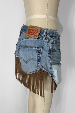 DENIM KNIT MINI- BROWN FRINGE (Size 30)