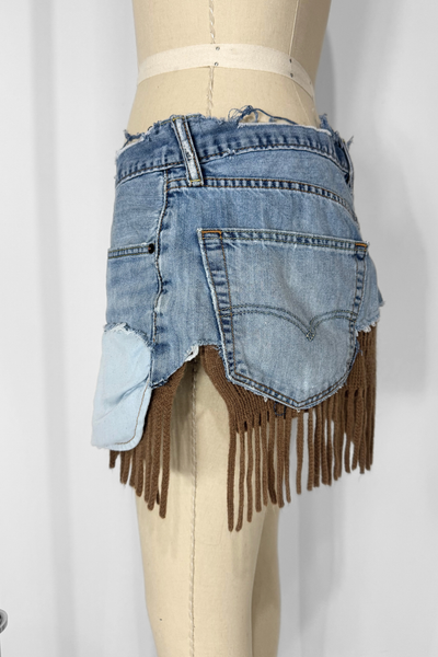 Load image into Gallery viewer, DENIM KNIT MINI- BROWN FRINGE (Size 30)
