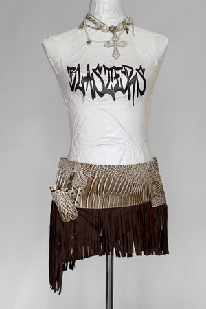 BELTED MINI — TAUPE CROC / LEATHER FRINGE