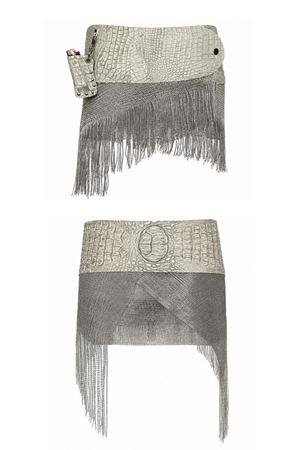 BELTED MINI — WHITE CROC / SILVER FRINGE