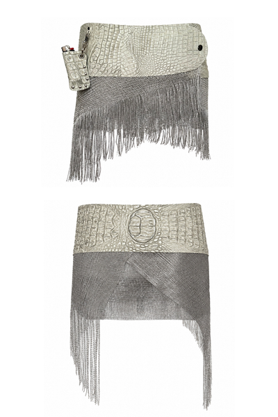 Load image into Gallery viewer, BELTED MINI — WHITE CROC / SILVER FRINGE
