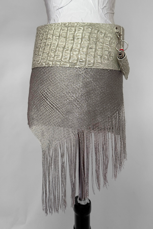 BELTED MINI — WHITE CROC / SILVER FRINGE