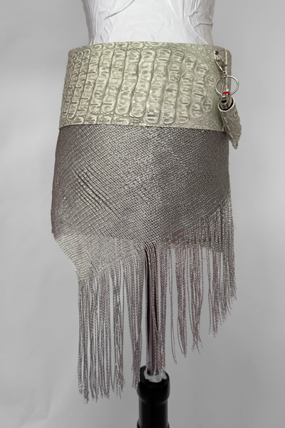 Load image into Gallery viewer, BELTED MINI — WHITE CROC / SILVER FRINGE
