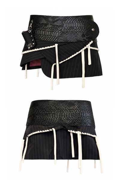Load image into Gallery viewer, BELTED SKIRT — BLACK VIPER / OFFICE SIREN
