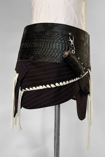 Load image into Gallery viewer, BELTED SKIRT — BLACK VIPER / OFFICE SIREN

