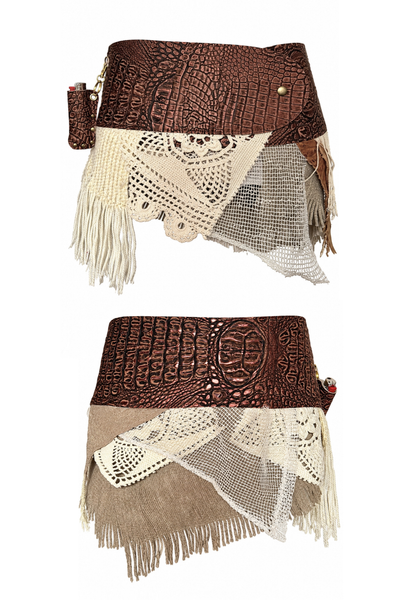 Load image into Gallery viewer, BELTED SKIRT — BRONZE CROC / AUTUMN HAZE
