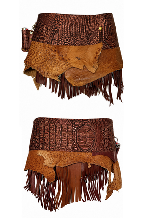 BELTED SKIRT — BRONZE CROC / EXOTIC