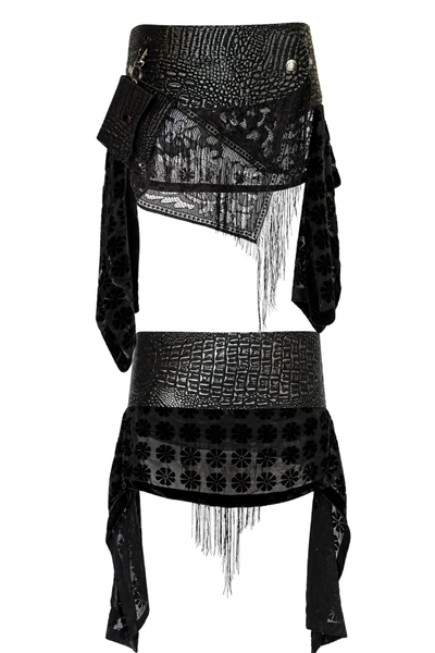 Load image into Gallery viewer, BELTED MINI — BLACK CROC / BLACK LACE
