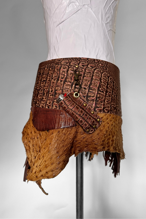 BELTED SKIRT — BRONZE CROC / EXOTIC