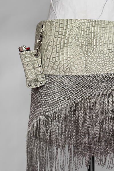 Load image into Gallery viewer, BELTED MINI — WHITE CROC / SILVER FRINGE
