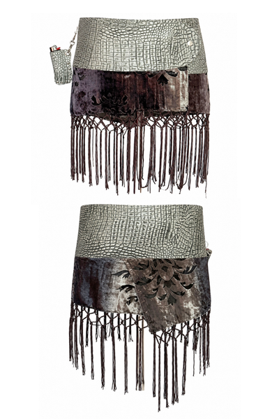 Load image into Gallery viewer, BELTED MINI — STONE CROC / VELVET FRINGE

