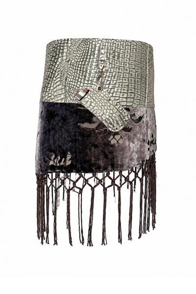 Load image into Gallery viewer, BELTED MINI — STONE CROC / VELVET FRINGE
