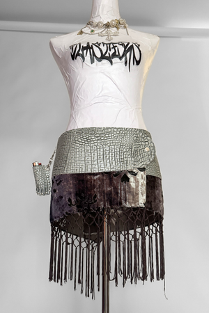 BELTED MINI — STONE CROC / VELVET FRINGE