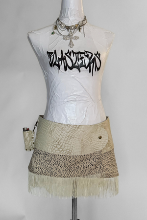 BELTED SKIRT — IVORY CROC / SAND