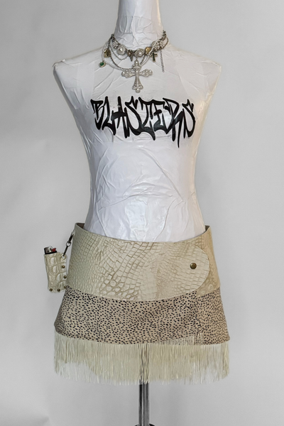 Load image into Gallery viewer, BELTED SKIRT — IVORY CROC / SAND
