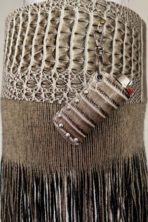 BELTED MINI — TAUPE CROC / KNIT FRINGE