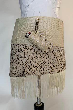 BELTED SKIRT — IVORY CROC / SAND