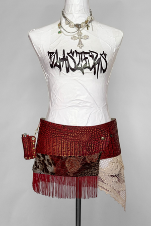 BELTED MINI — RED CROC / LAYERED FRINGE