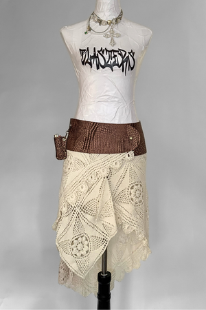 BELTED SKIRT — BRONZE CROC / ANTIQUE CROCHET