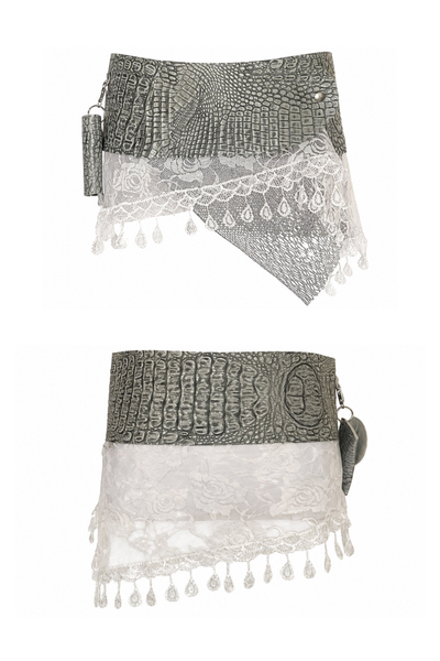 Load image into Gallery viewer, BELTED MINI — STONE CROC / WHITE LACE
