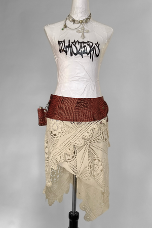 BELTED SKIRT — RED CROC / ANTIQUE CROCHET