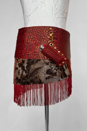 BELTED MINI — RED CROC / LAYERED FRINGE