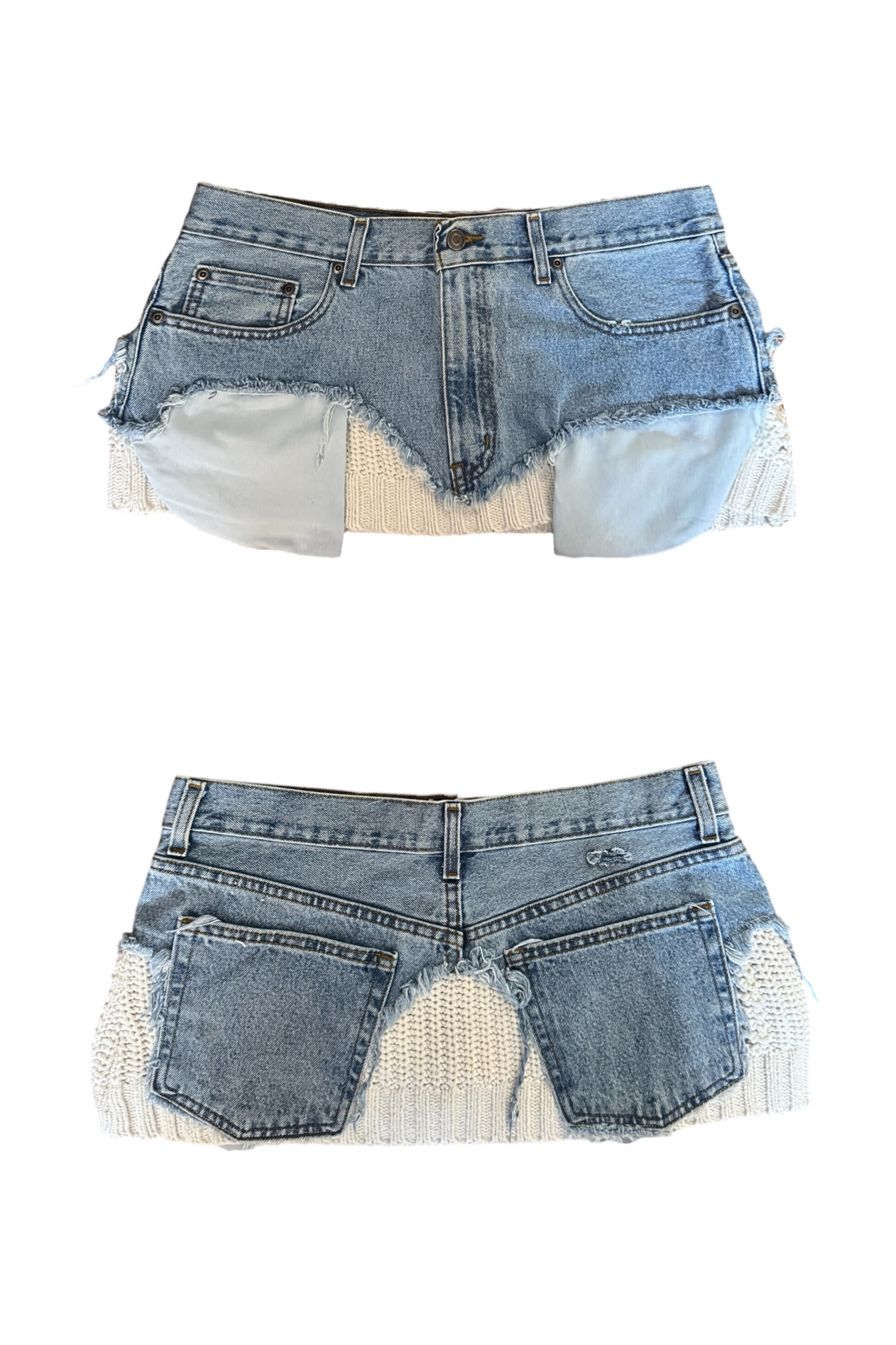 Micro Mini Denim Distressed Knit (Size 29)