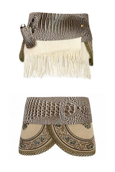 Load image into Gallery viewer, BELTED MINI — TAUPE CROC / SANTORINI
