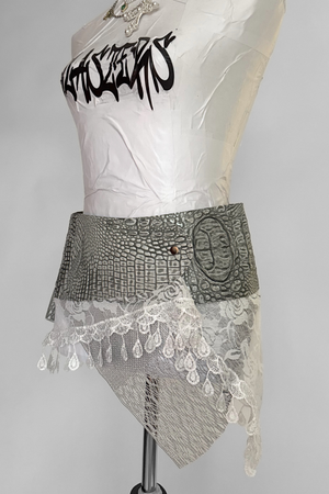 BELTED MINI — STONE CROC / WHITE LACE