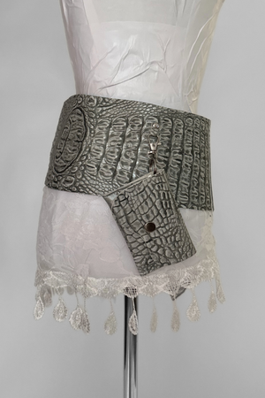 BELTED MINI — STONE CROC / WHITE LACE