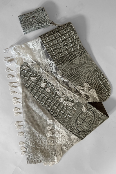 Load image into Gallery viewer, BELTED MINI — STONE CROC / WHITE LACE

