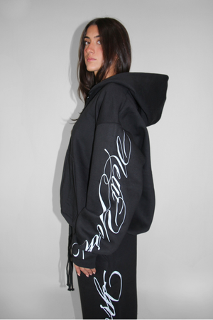 Double Zip Hoodie in Black