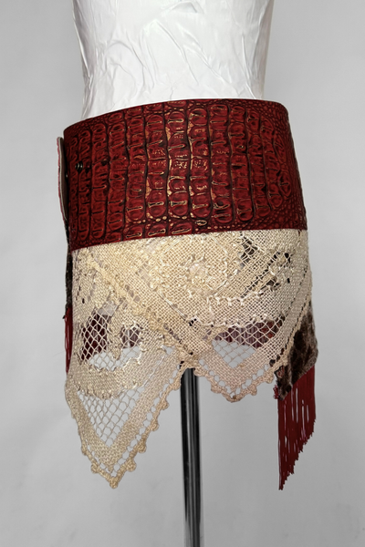 Load image into Gallery viewer, BELTED MINI — RED CROC / LAYERED FRINGE
