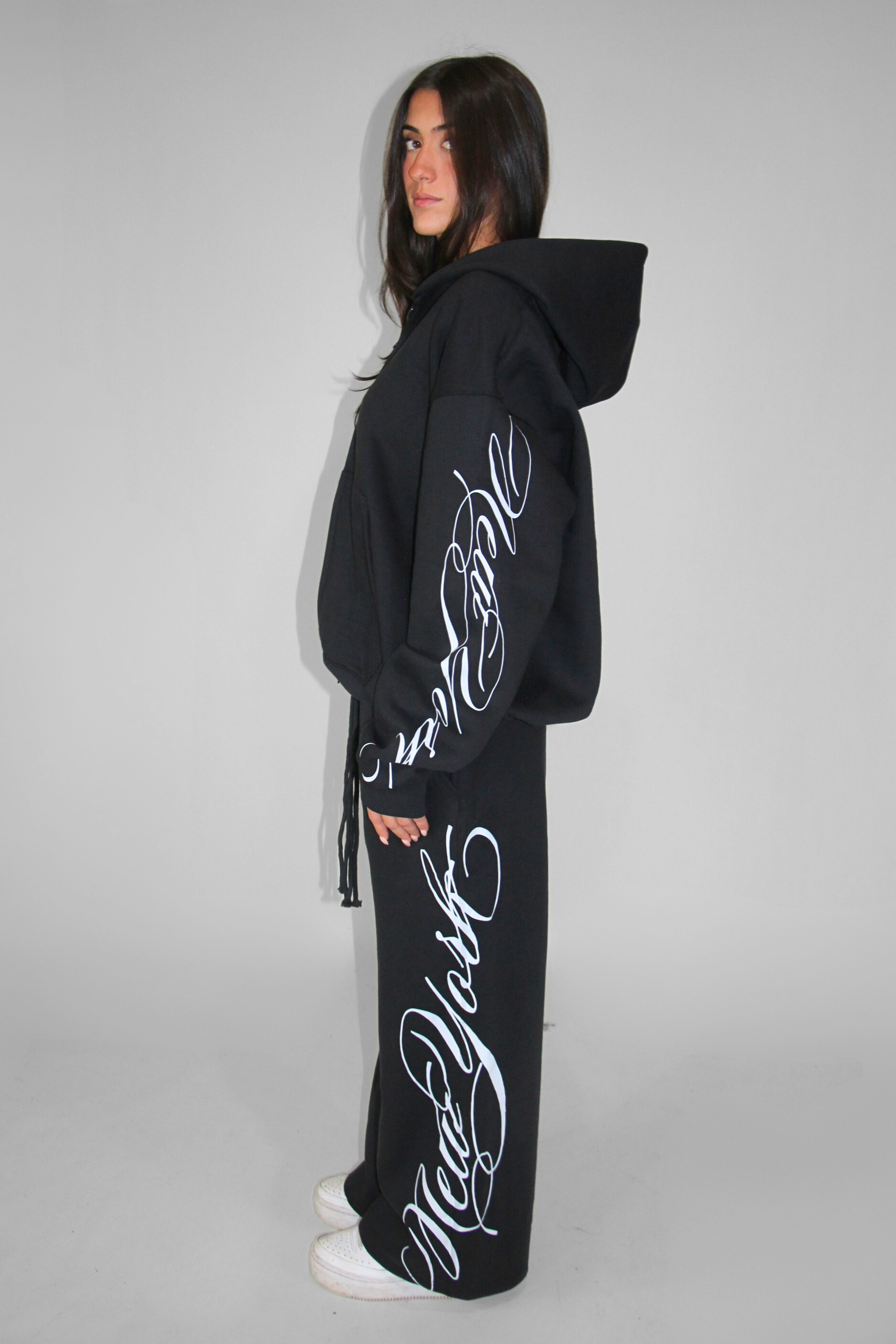 Double Zip Hoodie in Black