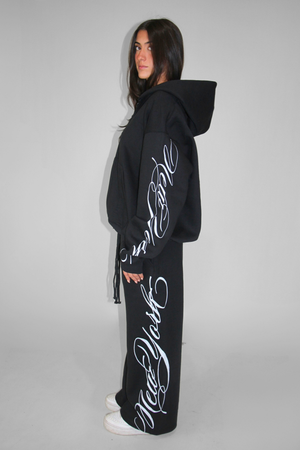 Double Zip Hoodie in Black