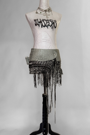 BELTED MINI — STONE CROC / WOVEN FRINGE