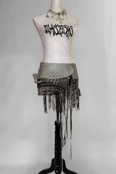 Load image into Gallery viewer, BELTED MINI — STONE CROC / WOVEN FRINGE
