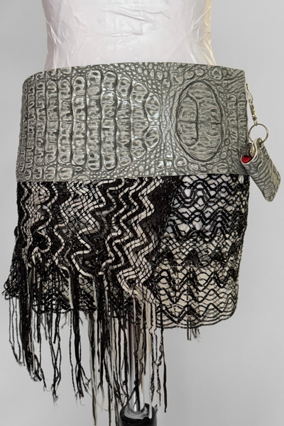 Load image into Gallery viewer, BELTED MINI — STONE CROC / WOVEN FRINGE
