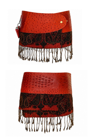 BELTED MINI — ORANGE CROC / PAISLEY FRINGE