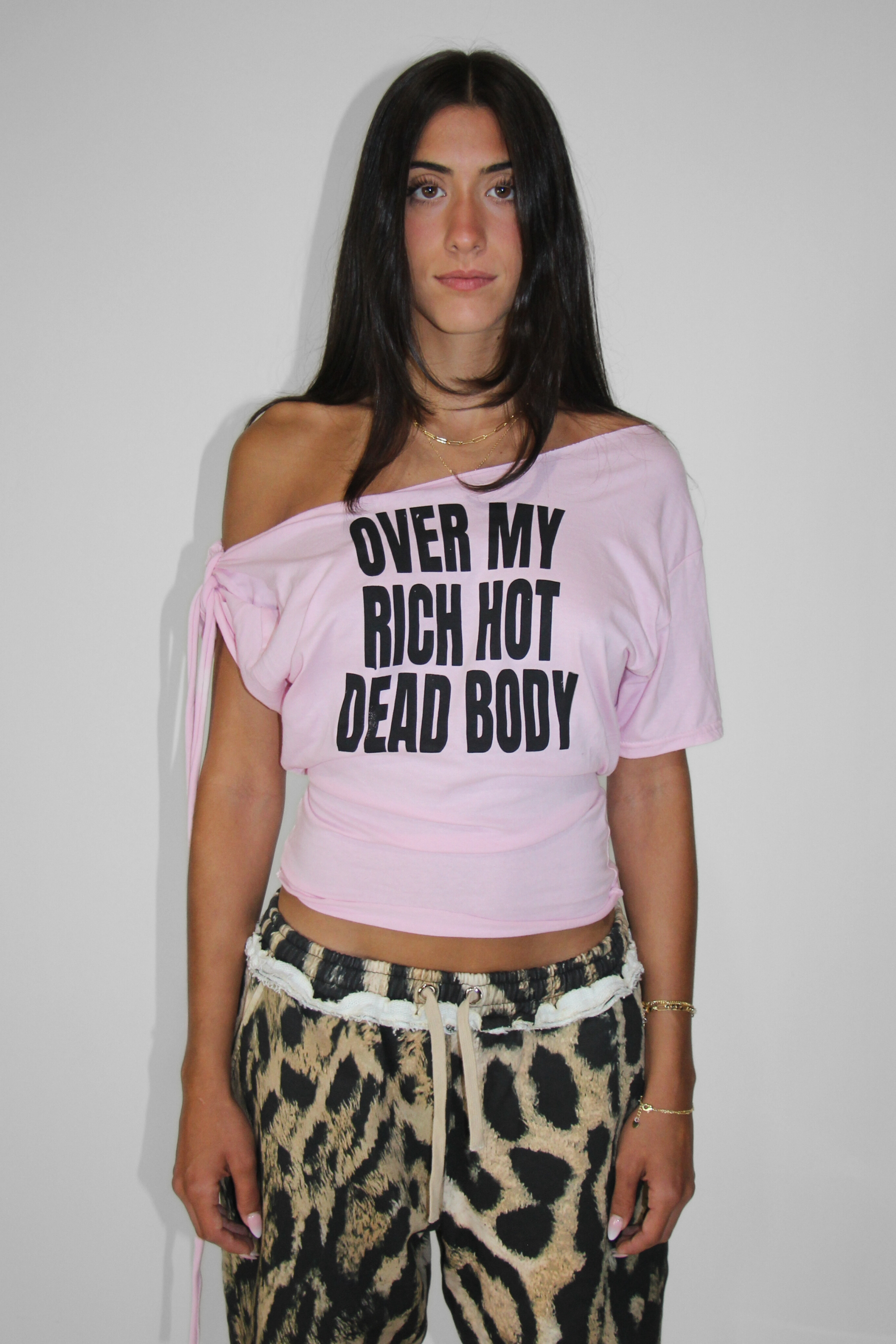 Over My Rich Hot Dead Body Slouch Top in Baby Pink