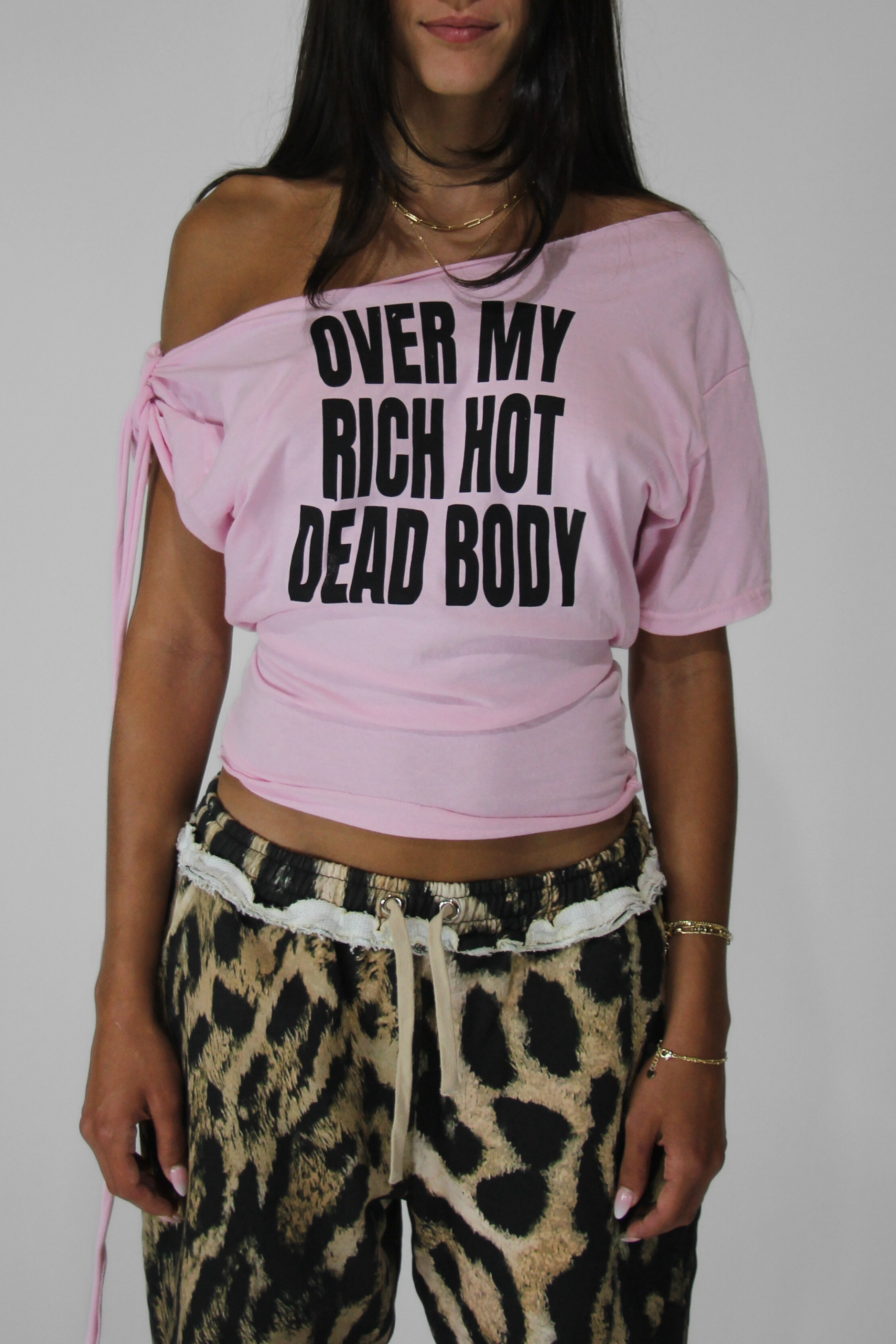 Over My Rich Hot Dead Body Slouch Top in Baby Pink