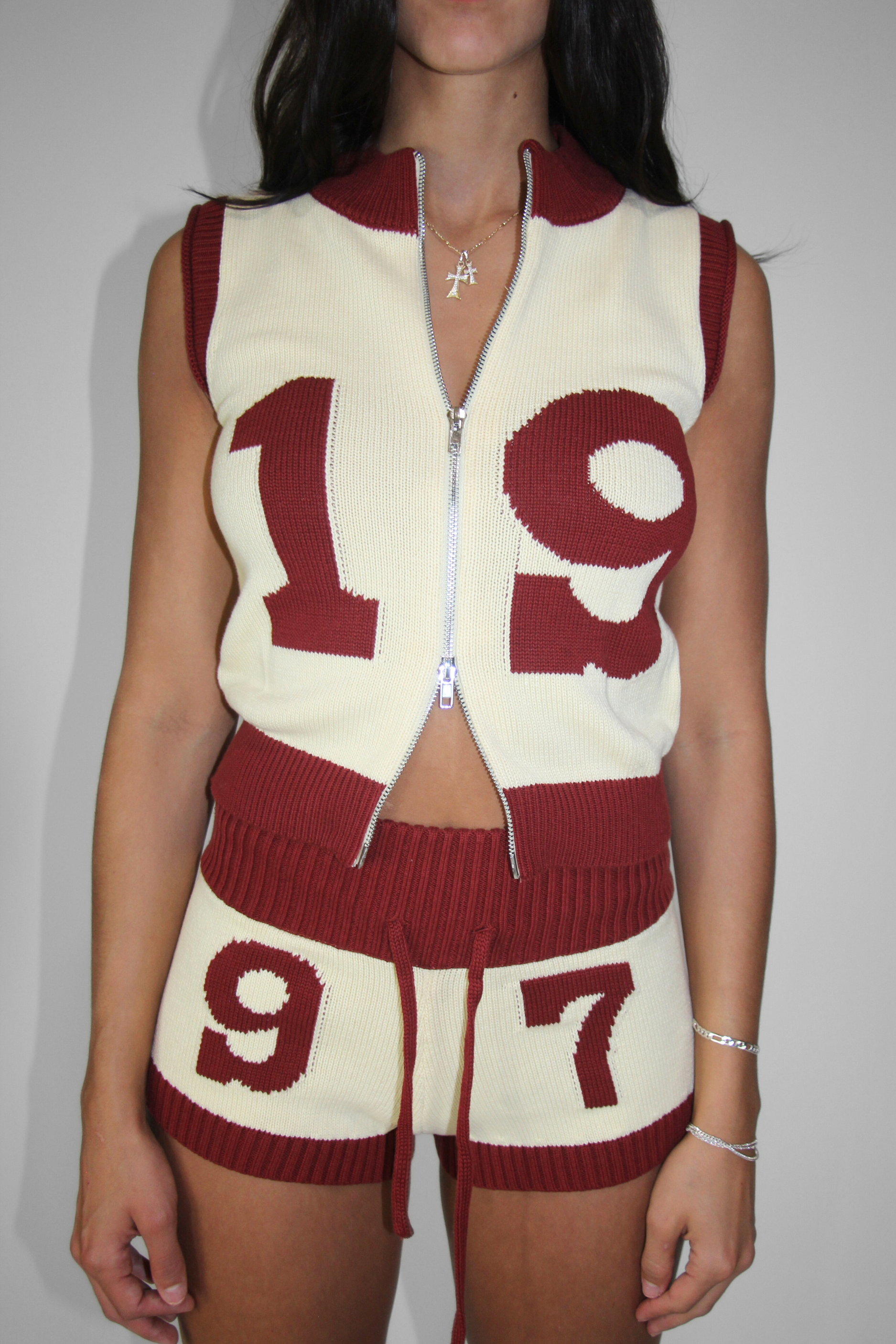 Knit Mini Shorts in Butter Yellow/ Maroon